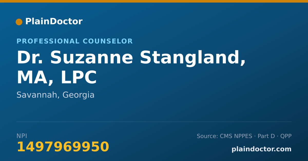 Shareable card for Suzanne Stangland, MA, LPC - Professional Counselor, Savannah, GA
