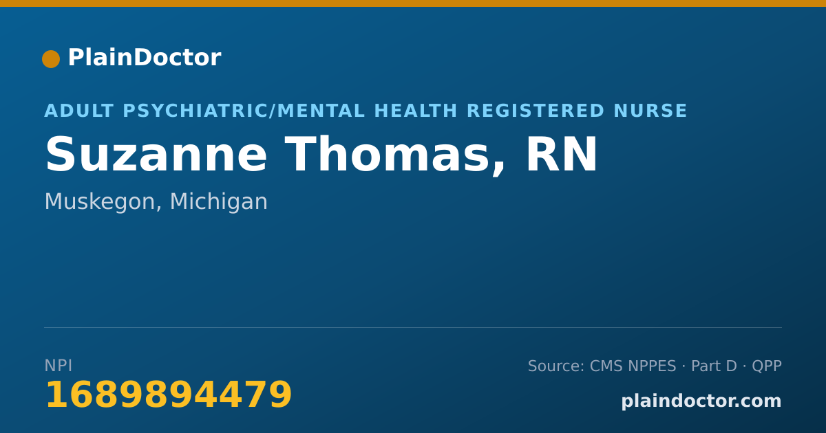Shareable card for Suzanne Thomas, RN - Adult Psychiatric/Mental Health Registered Nurse, Muskegon, MI