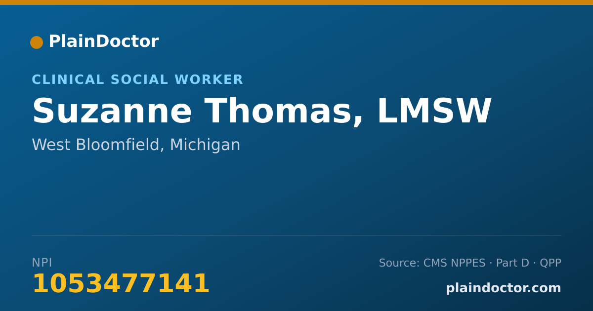 Shareable card for Suzanne Thomas, LMSW - Clinical Social Worker, West Bloomfield, MI