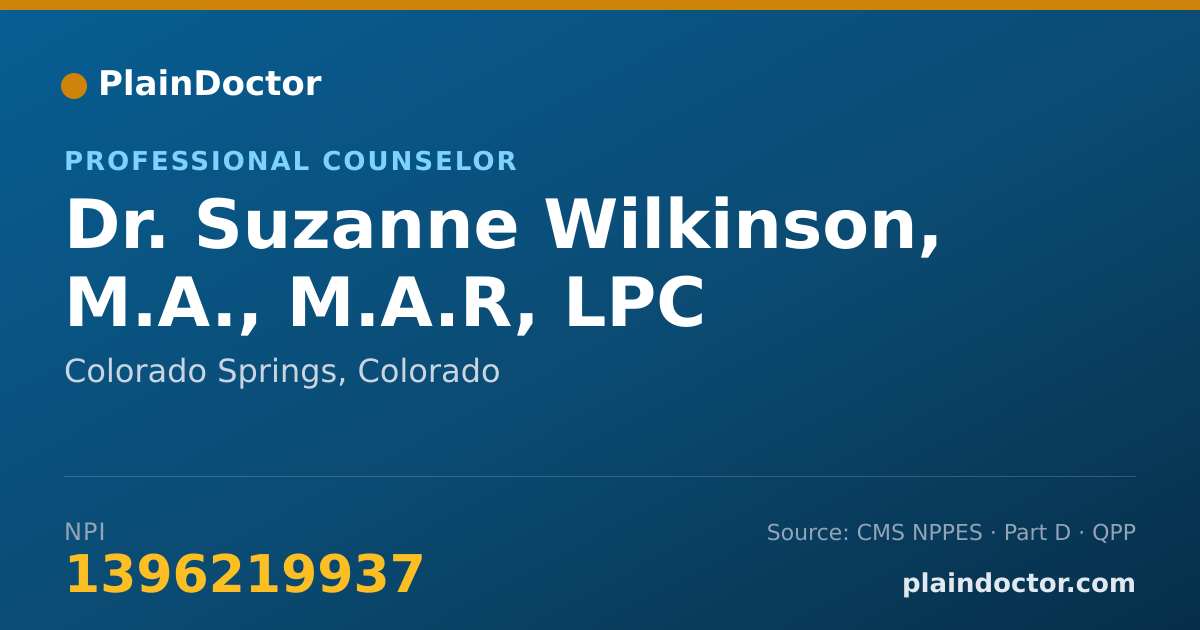 Shareable card for Suzanne Wilkinson, M.A., M.A.R, LPC - Professional Counselor, Colorado Springs, CO