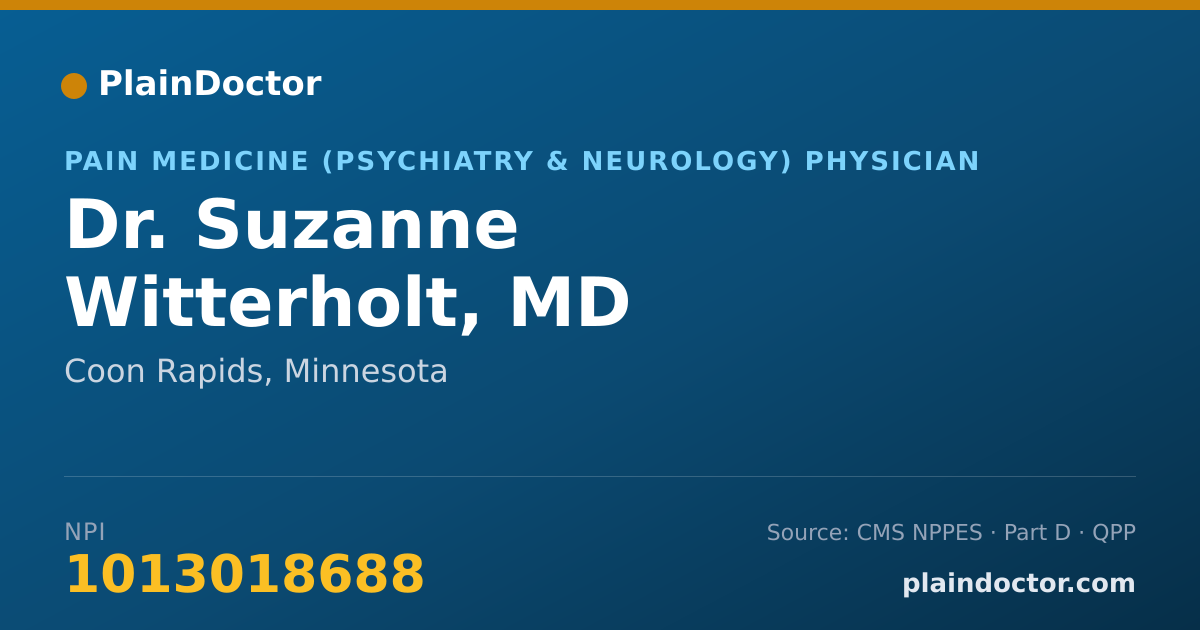 Shareable card for Suzanne Witterholt, MD - Pain Medicine (Psychiatry & Neurology) Physician, Coon Rapids, MN