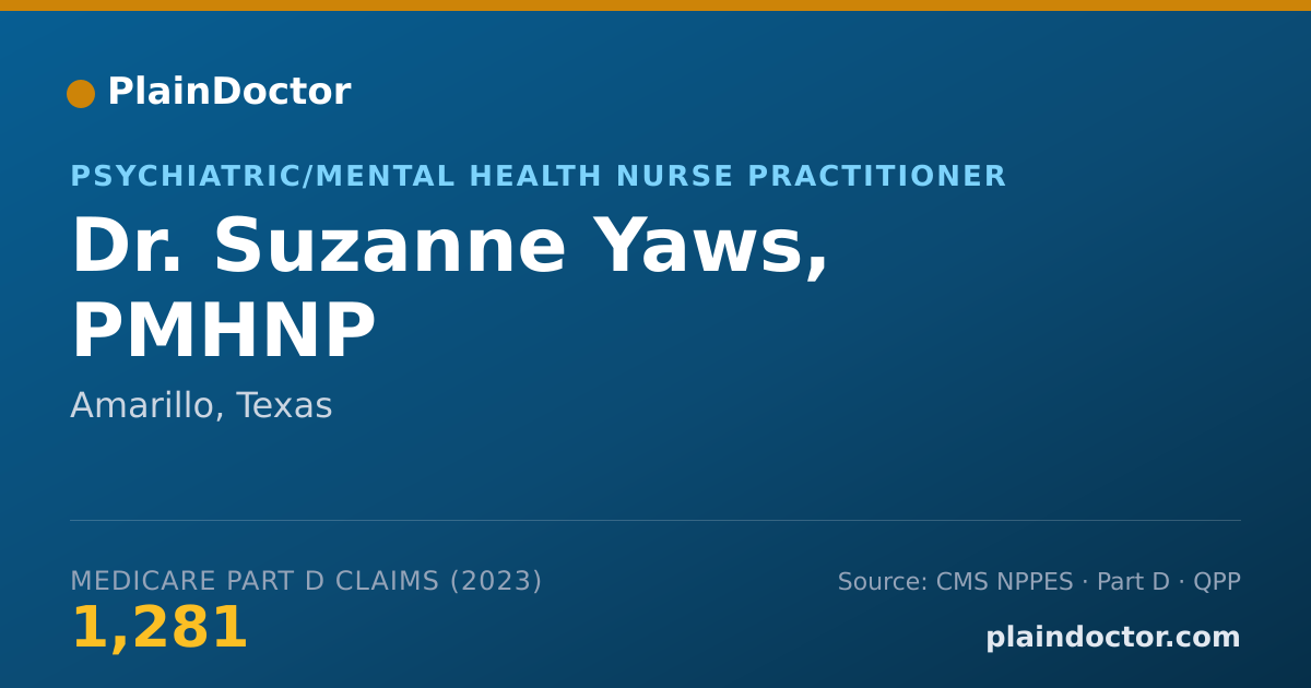 Shareable card for Suzanne Yaws, PMHNP - Psychiatric/Mental Health Nurse Practitioner, Amarillo, TX
