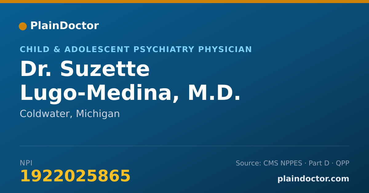 Shareable card for Suzette Lugo-Medina, M.D. - Child & Adolescent Psychiatry Physician, Coldwater, MI