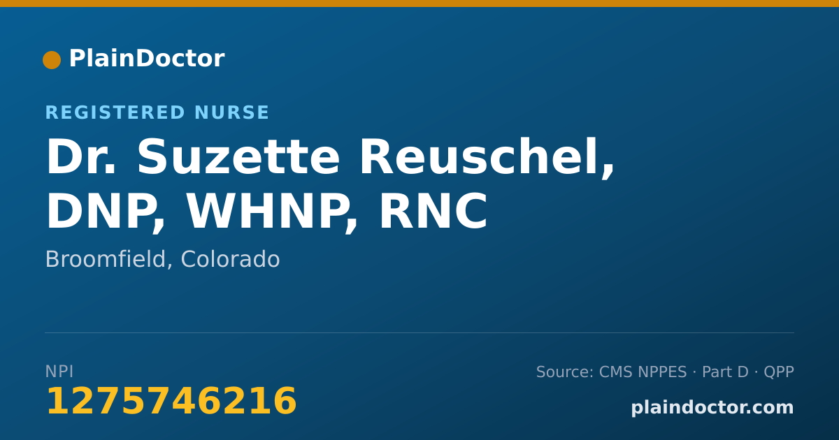 Shareable card for Suzette Reuschel, DNP, WHNP, RNC - Registered Nurse, Broomfield, CO