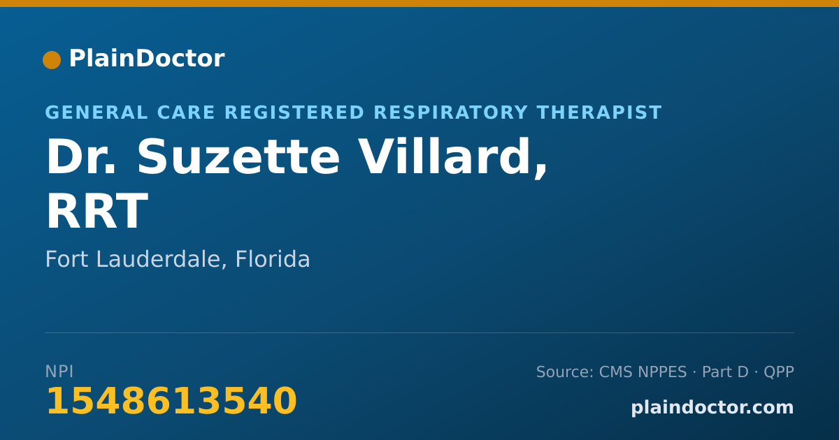 Shareable card for Suzette Villard, RRT - General Care Registered Respiratory Therapist, Fort Lauderdale, FL