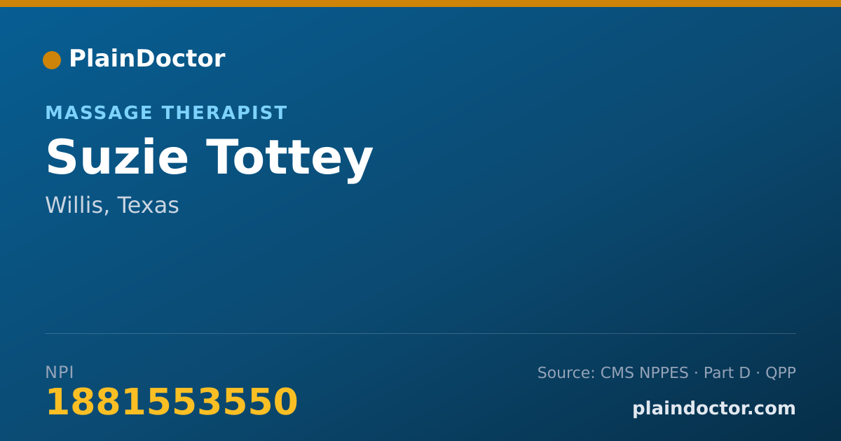 Shareable card for Suzie Tottey - Massage Therapist, Willis, TX