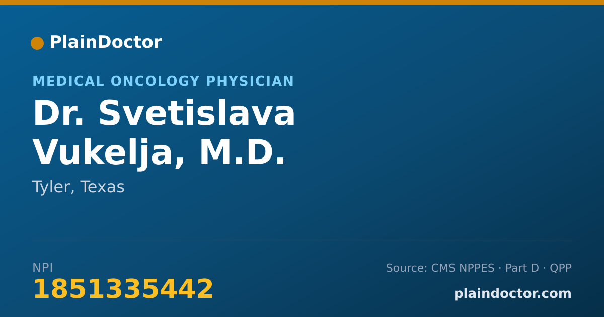 Shareable card for Svetislava Vukelja, M.D. - Medical Oncology Physician, Tyler, TX