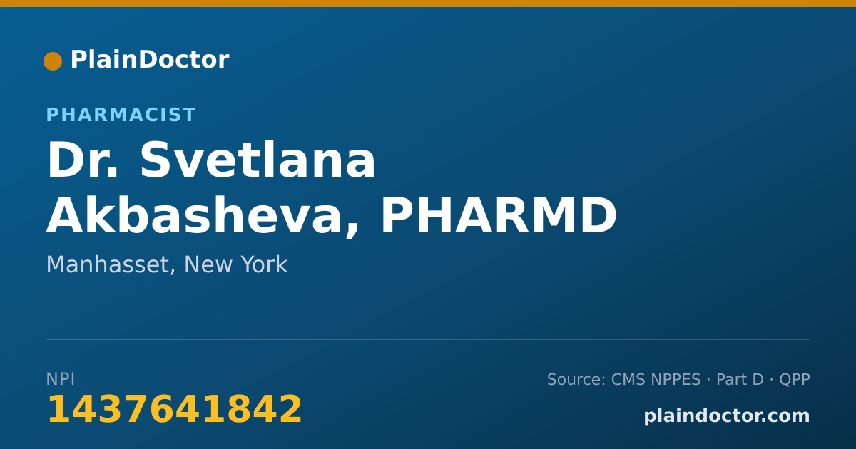 Shareable card for Svetlana Akbasheva, PHARMD - Pharmacist, Manhasset, NY