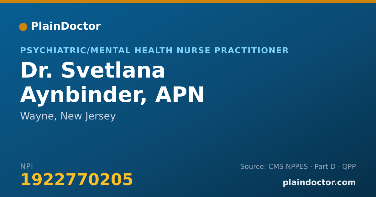 Shareable card for Svetlana Aynbinder, APN - Psychiatric/Mental Health Nurse Practitioner, Wayne, NJ