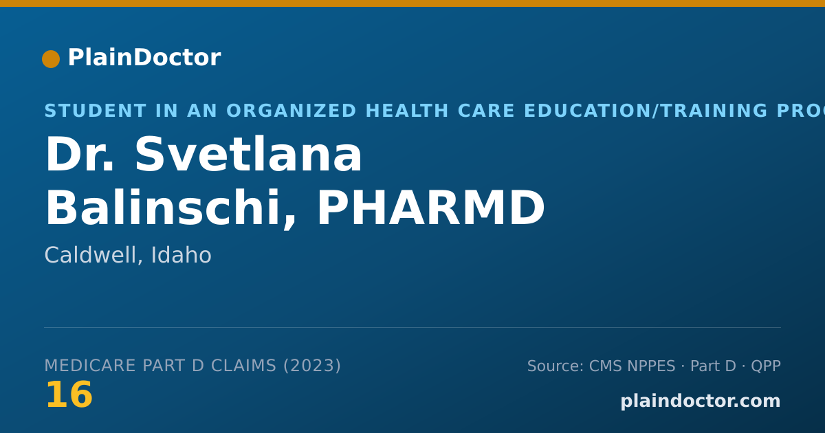 Shareable card for Svetlana Balinschi, PHARMD - Student in an Organized Health Care Education/Training Program, Caldwell, ID