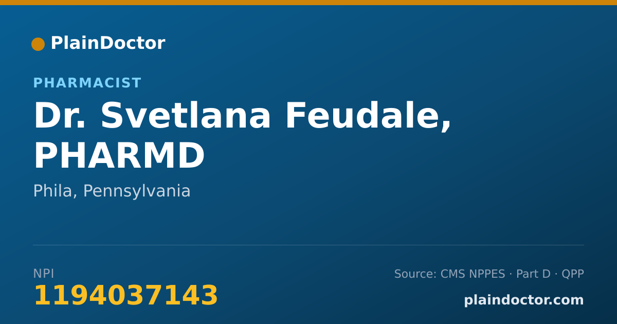 Shareable card for Svetlana Feudale, PHARMD - Pharmacist, Phila, PA