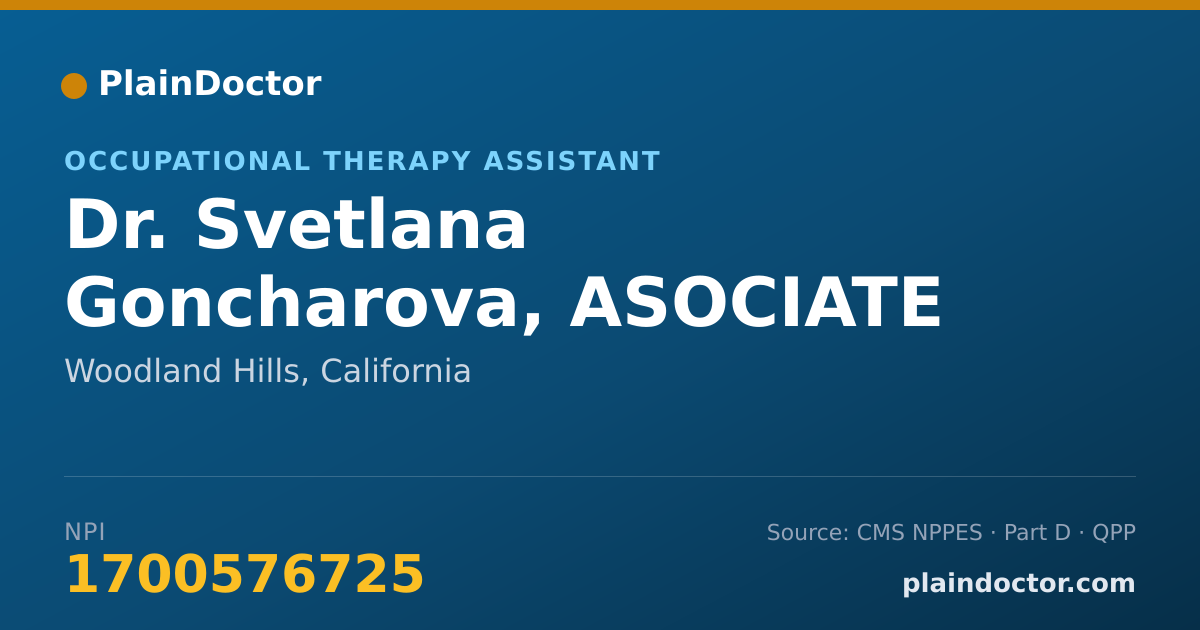 Shareable card for Svetlana Goncharova, ASOCIATE - Occupational Therapy Assistant, Woodland Hills, CA