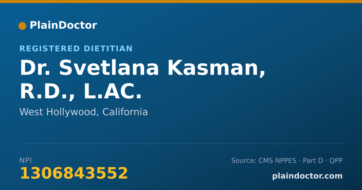 Shareable card for Svetlana Kasman, R.D., L.AC. - Registered Dietitian, West Hollywood, CA