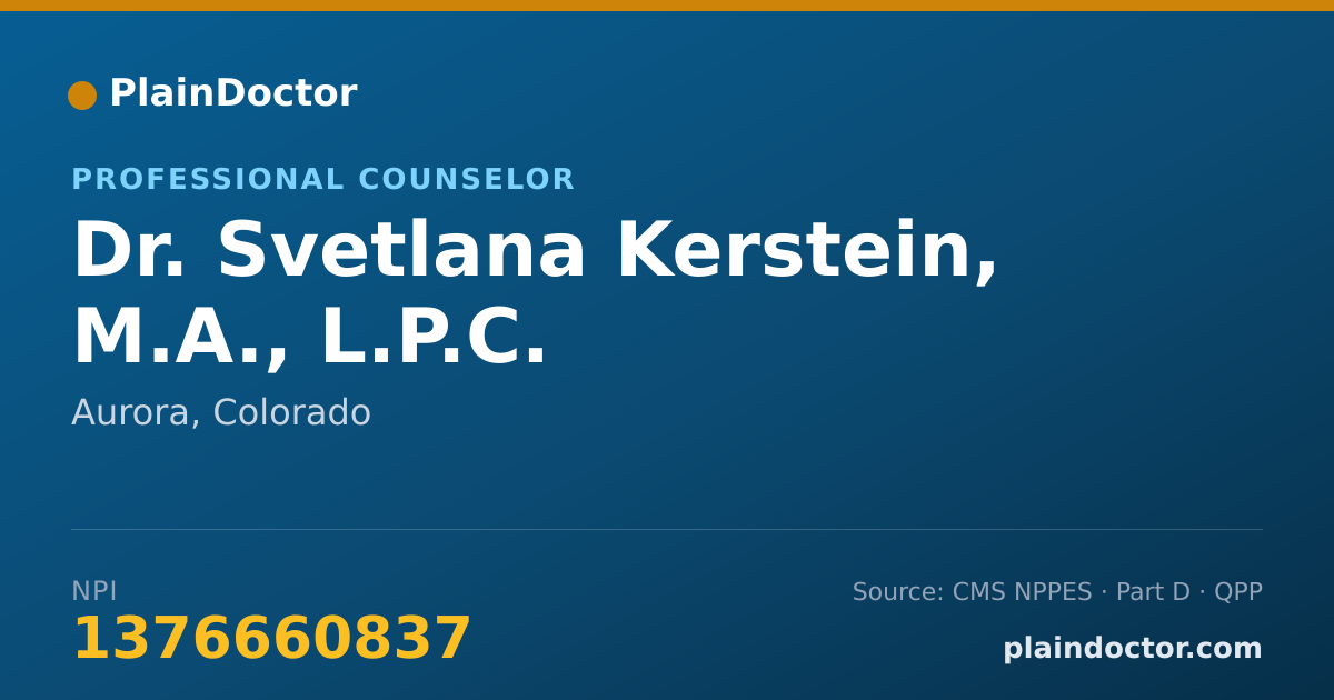 Shareable card for Svetlana Kerstein, M.A., L.P.C. - Professional Counselor, Aurora, CO