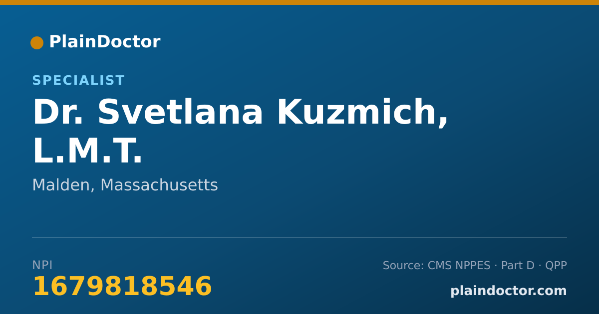 Shareable card for Svetlana Kuzmich, L.M.T. - Specialist, Malden, MA