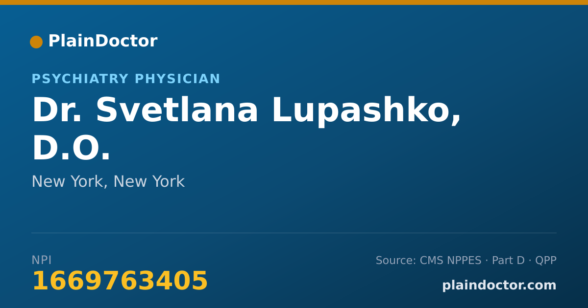 Shareable card for Svetlana Lupashko, D.O. - Psychiatry Physician, New York, NY