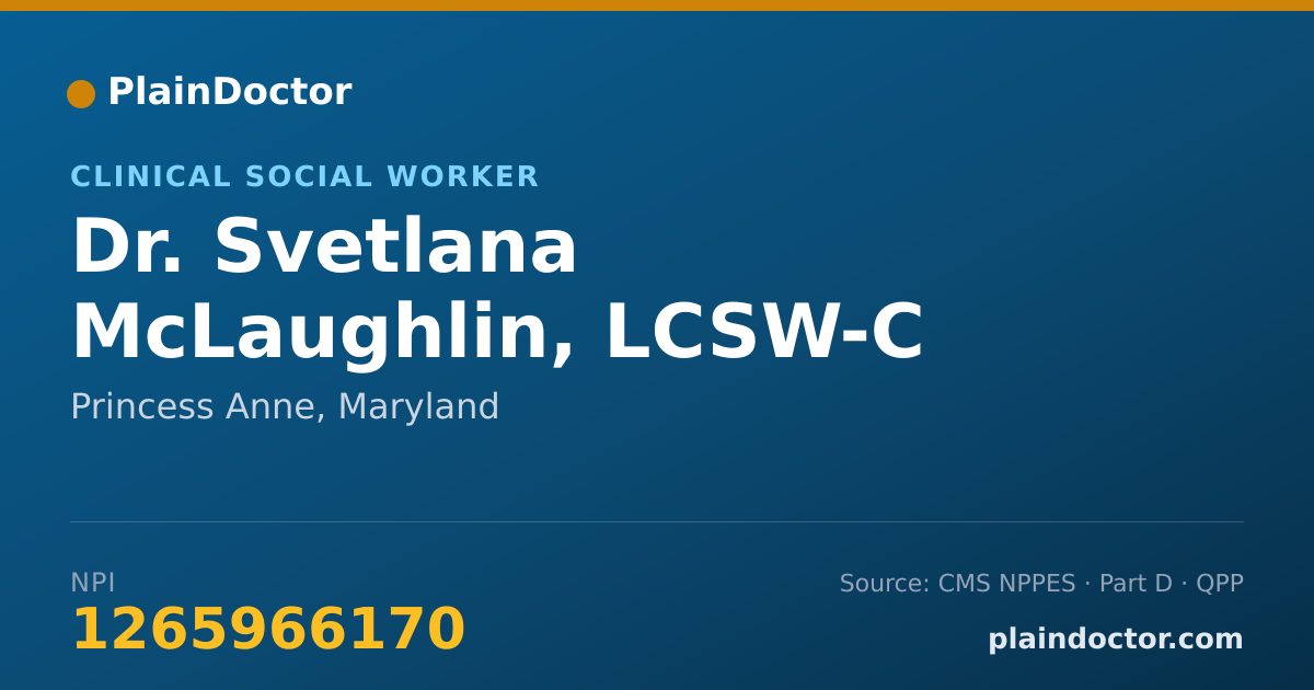 Shareable card for Svetlana McLaughlin, LCSW-C - Clinical Social Worker, Princess Anne, MD