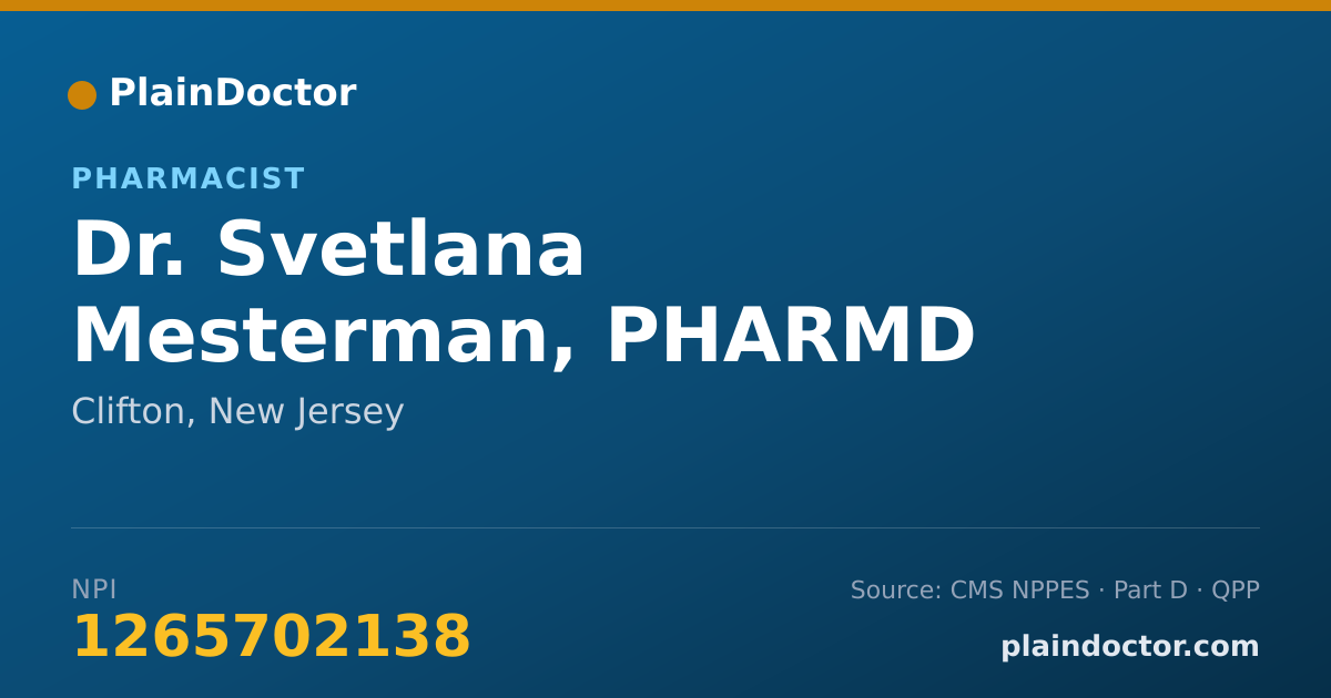 Shareable card for Svetlana Mesterman, PHARMD - Pharmacist, Clifton, NJ