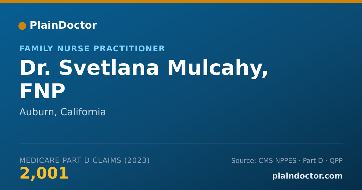 Shareable card for Svetlana Mulcahy, FNP - Family Nurse Practitioner, Auburn, CA