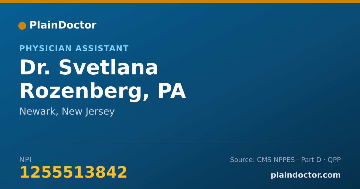 Shareable card for Svetlana Rozenberg, PA - Physician Assistant, Newark, NJ
