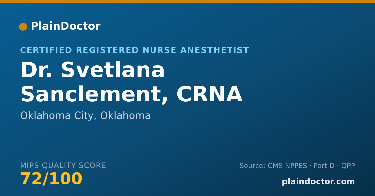 Shareable card for Svetlana Sanclement, CRNA - Certified Registered Nurse Anesthetist, Oklahoma City, OK