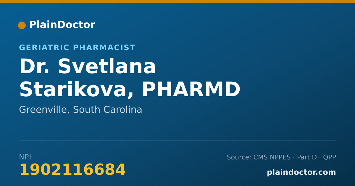 Shareable card for Svetlana Starikova, PHARMD - Geriatric Pharmacist, Greenville, SC