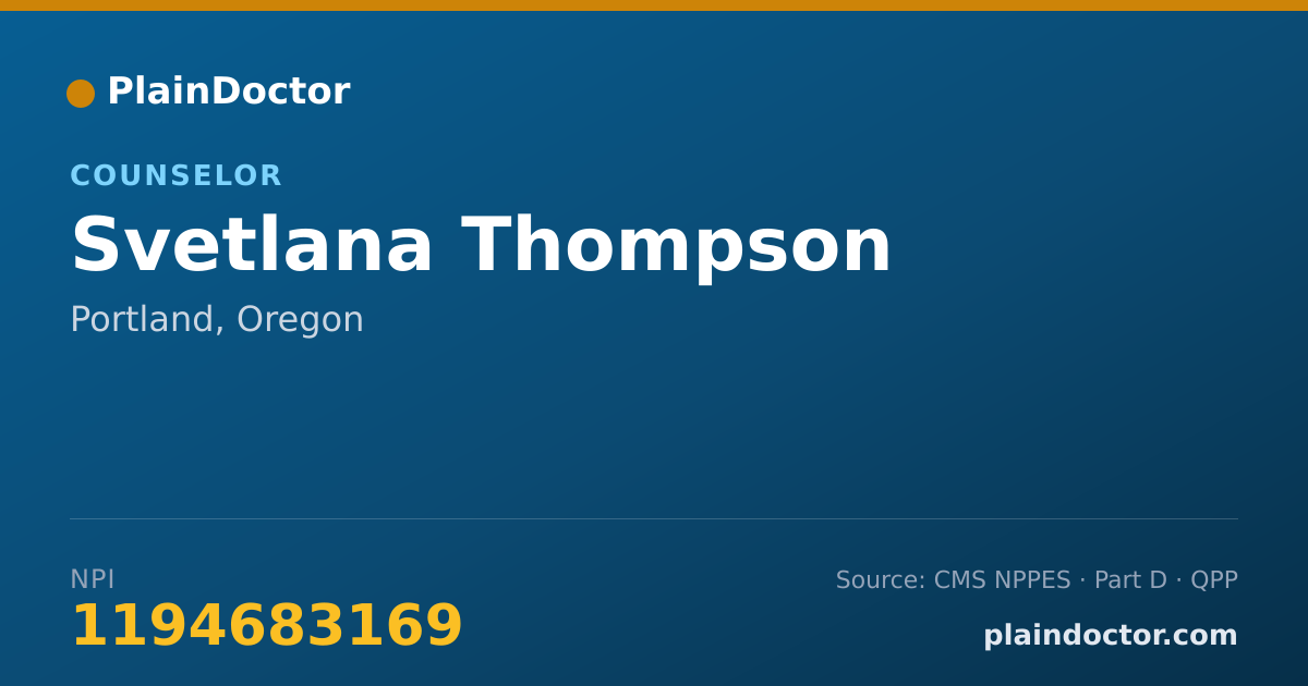 Shareable card for Svetlana Thompson - Counselor, Portland, OR