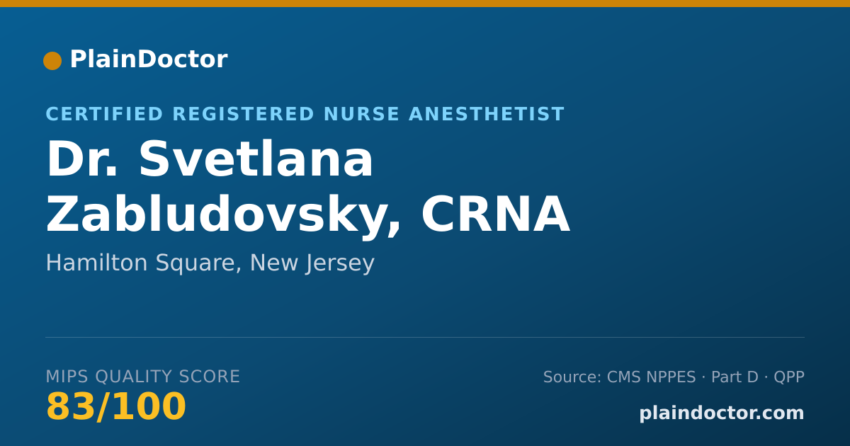 Shareable card for Svetlana Zabludovsky, CRNA - Certified Registered Nurse Anesthetist, Hamilton Square, NJ