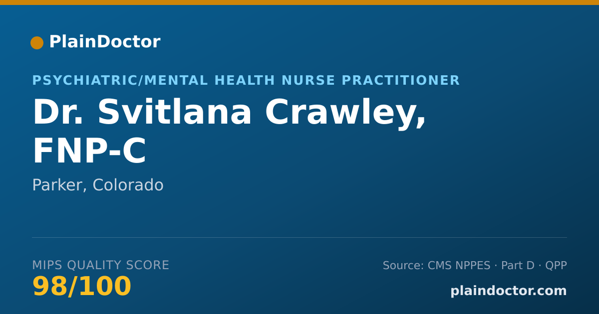 Shareable card for Svitlana Crawley, FNP-C - Psychiatric/Mental Health Nurse Practitioner, Parker, CO