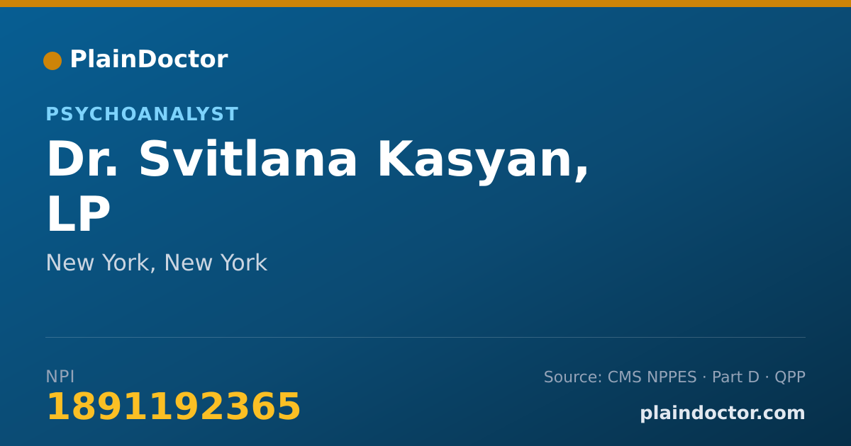 Shareable card for Svitlana Kasyan, LP - Psychoanalyst, New York, NY