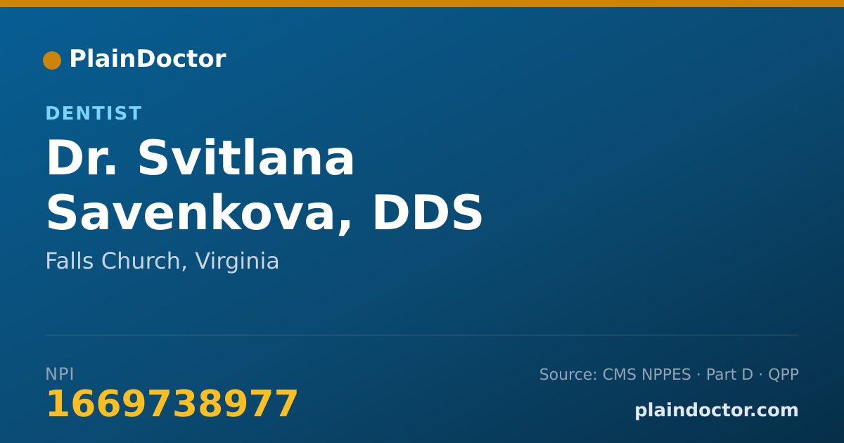 Shareable card for Svitlana Savenkova, DDS - Dentist, Falls Church, VA