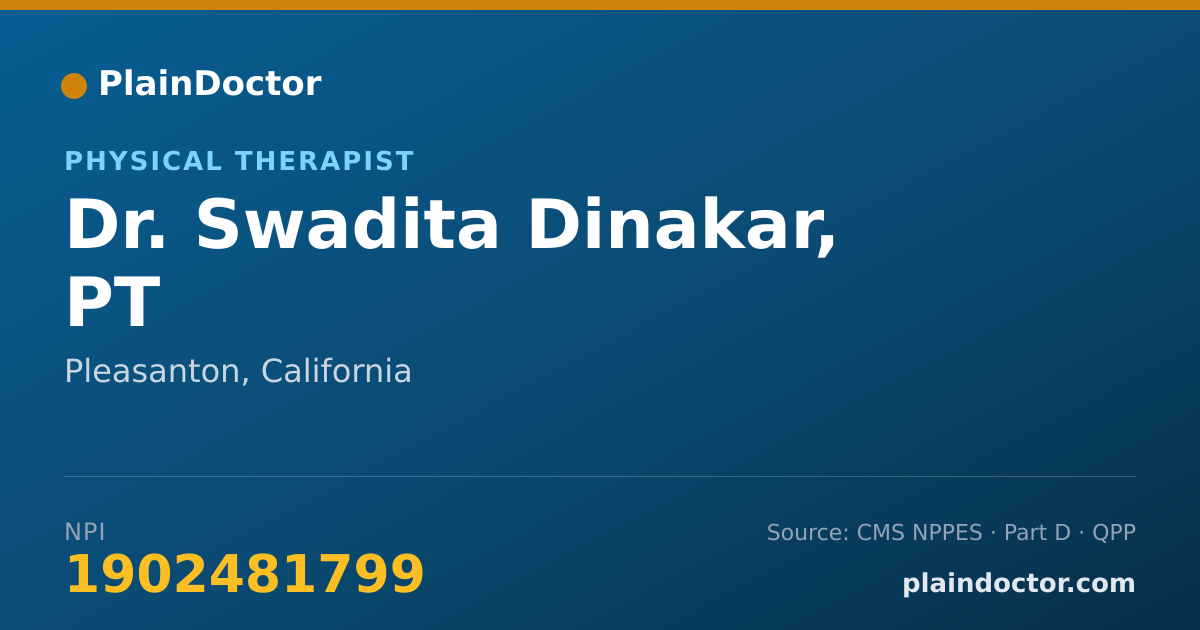 Shareable card for Swadita Dinakar, PT - Physical Therapist, Pleasanton, CA