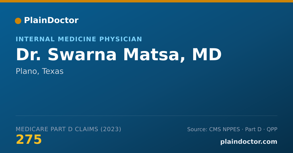 Shareable card for Swarna Matsa, MD - Internal Medicine Physician, Plano, TX