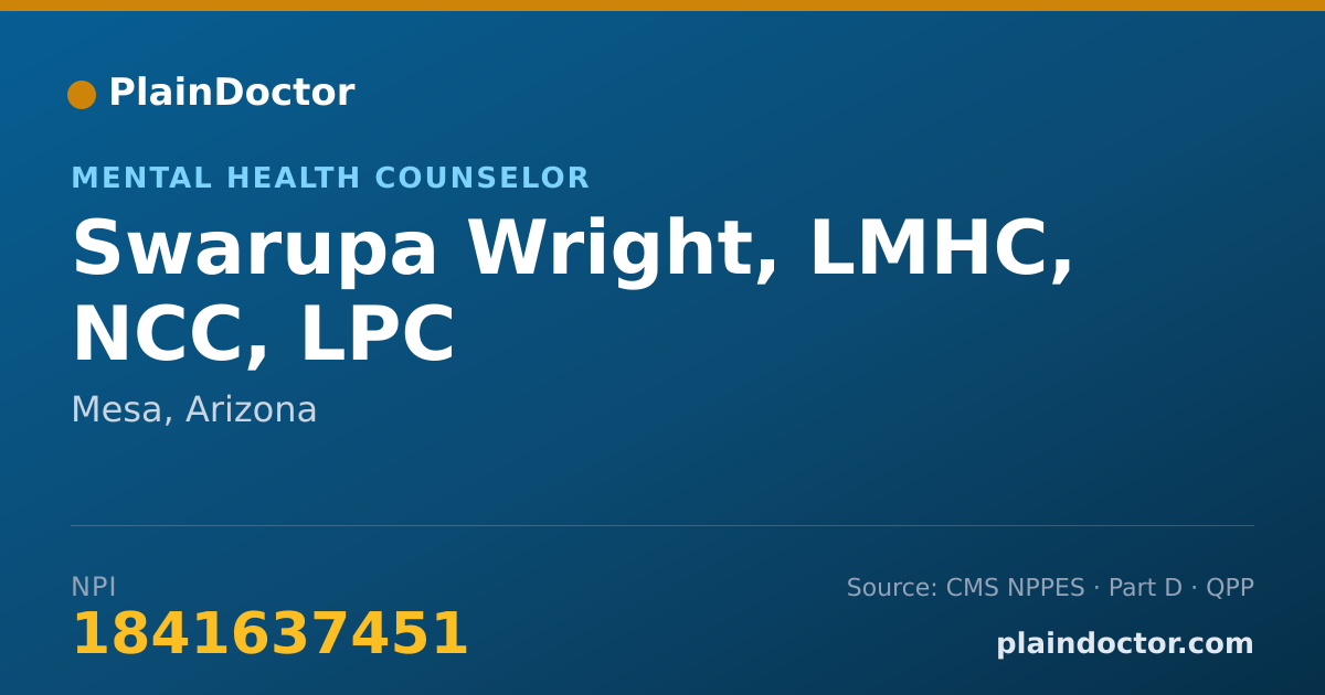 Shareable card for Swarupa Wright, LMHC, NCC, LPC - Mental Health Counselor, Mesa, AZ