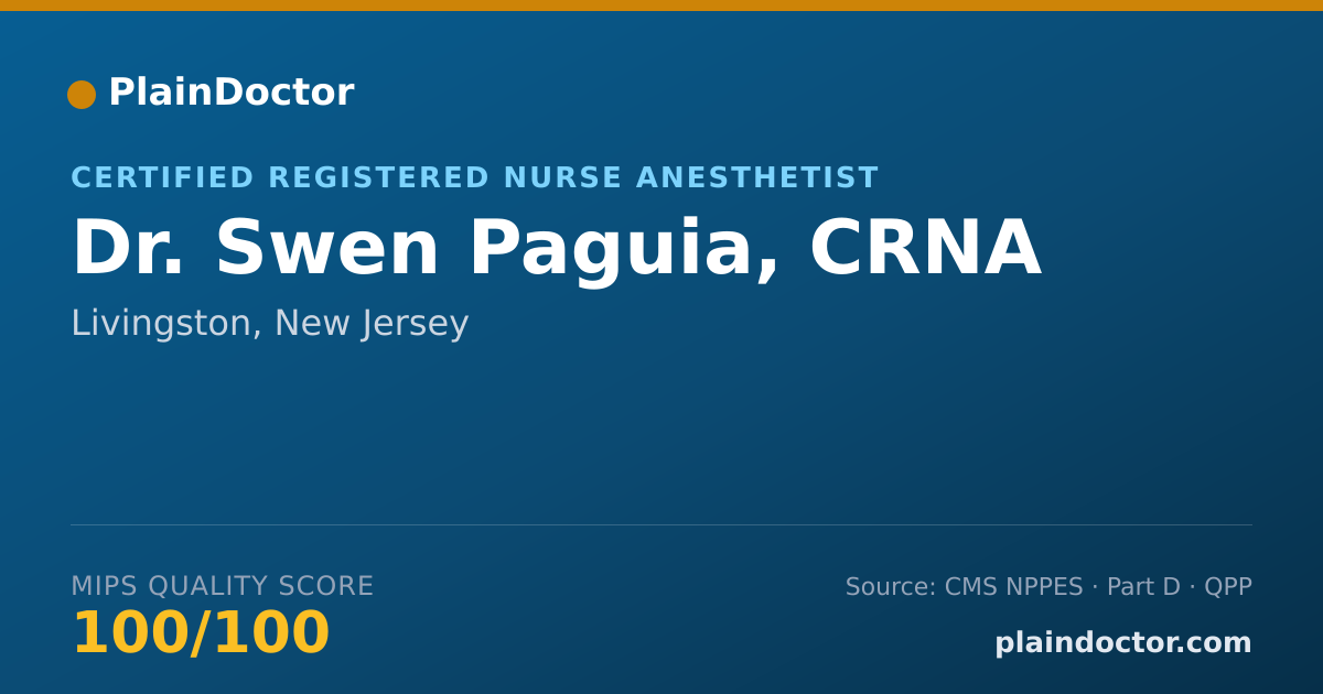 Shareable card for Swen Paguia, CRNA - Certified Registered Nurse Anesthetist, Livingston, NJ