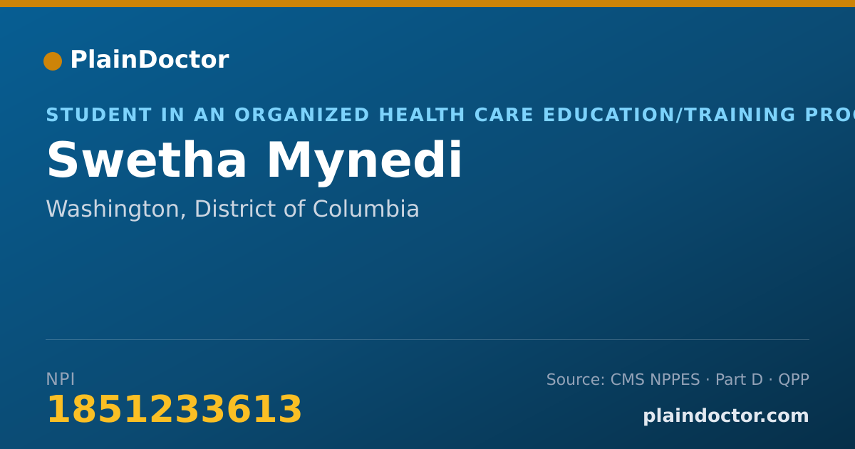 Shareable card for Swetha Mynedi - Student in an Organized Health Care Education/Training Program, Washington, DC