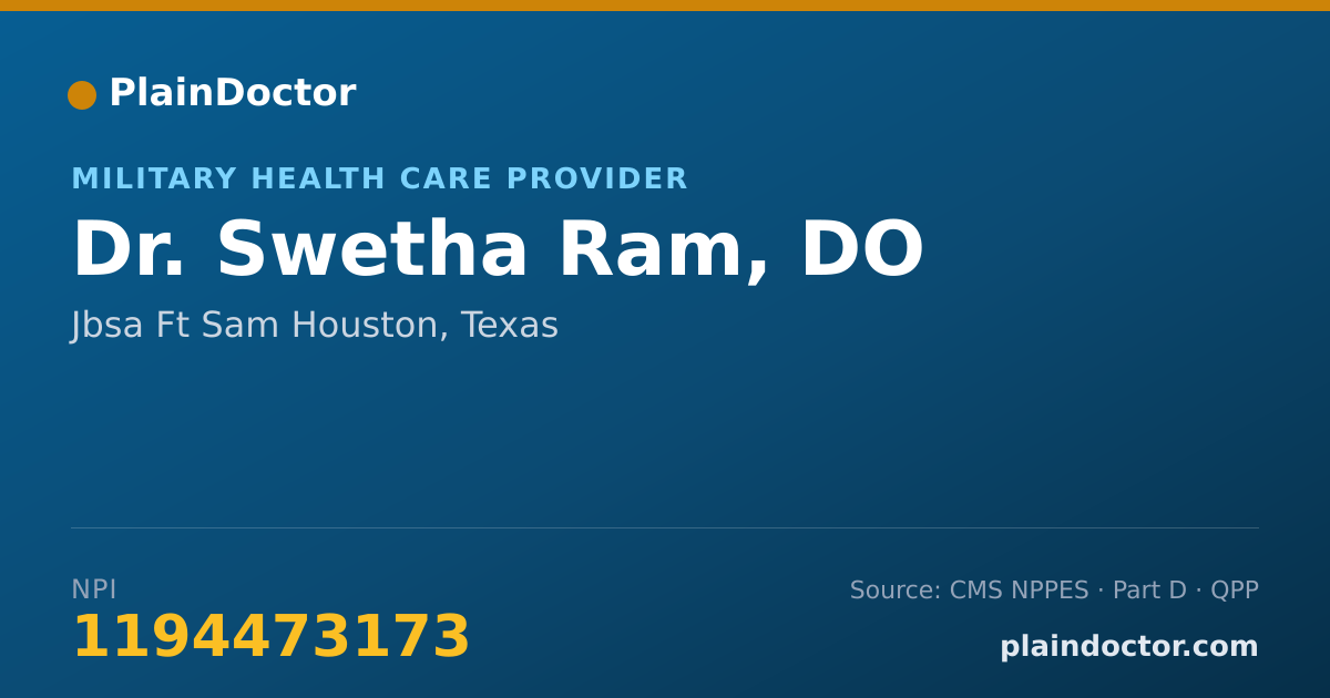 Shareable card for Swetha Ram, DO - Military Health Care Provider, Jbsa Ft Sam Houston, TX