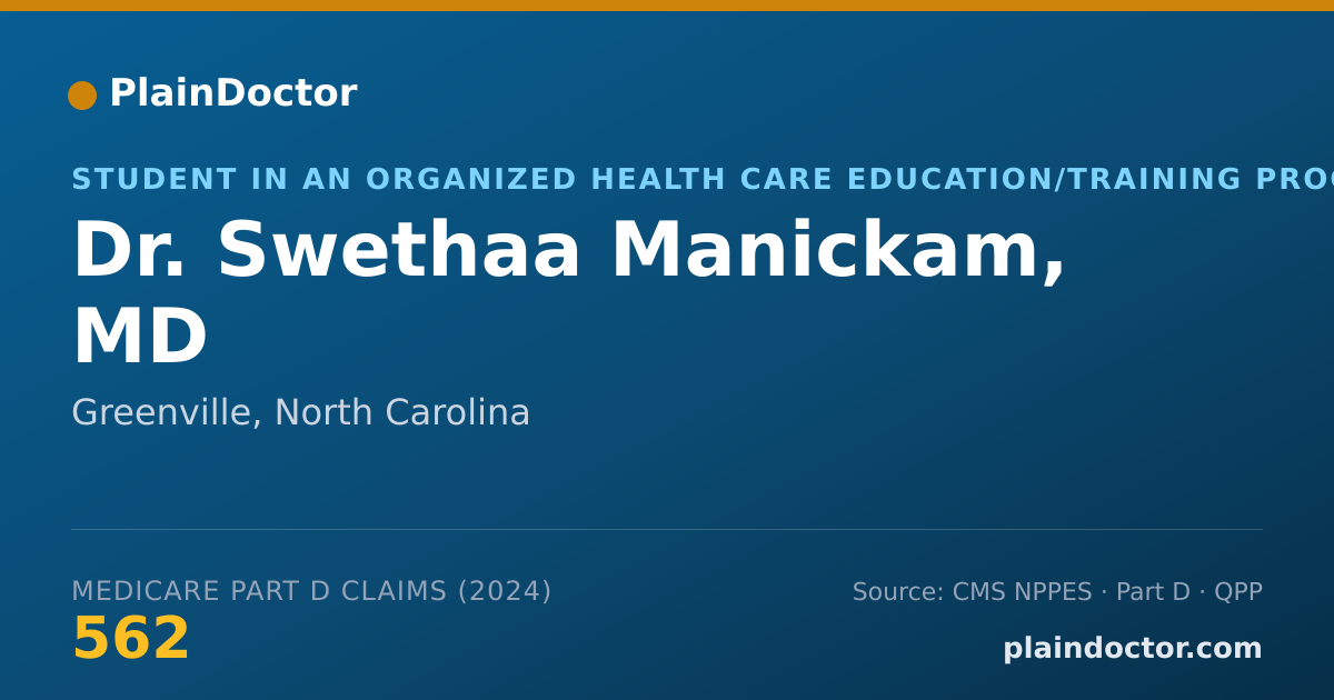 Shareable card for Swethaa Manickam, MD - Student in an Organized Health Care Education/Training Program, Greenville, NC