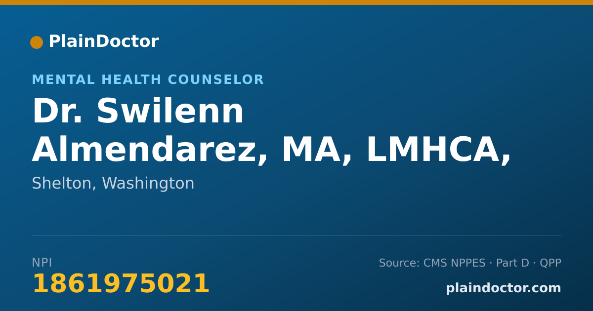 Shareable card for Swilenn Almendarez, MA, LMHCA, MHP - Mental Health Counselor, Shelton, WA