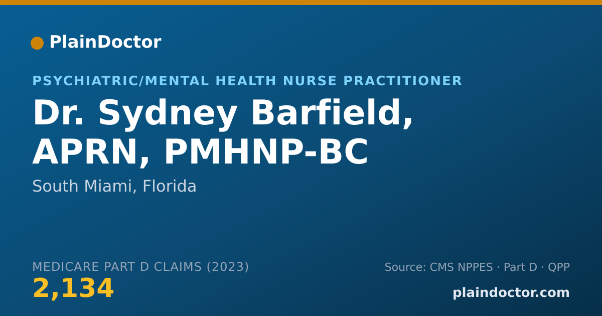 Shareable card for Sydney Barfield, APRN, PMHNP-BC - Psychiatric/Mental Health Nurse Practitioner, South Miami, FL