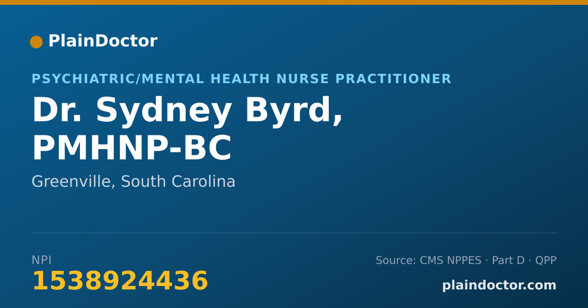 Shareable card for Sydney Byrd, PMHNP-BC - Psychiatric/Mental Health Nurse Practitioner, Greenville, SC