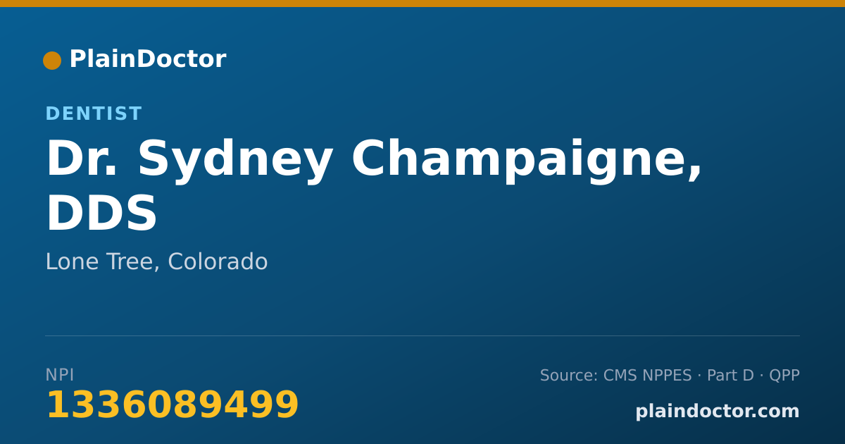 Shareable card for Sydney Champaigne, DDS - Dentist, Lone Tree, CO