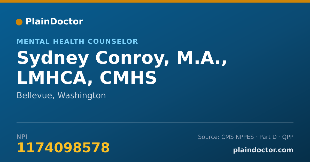 Shareable card for Sydney Conroy, M.A., LMHCA, CMHS - Mental Health Counselor, Bellevue, WA