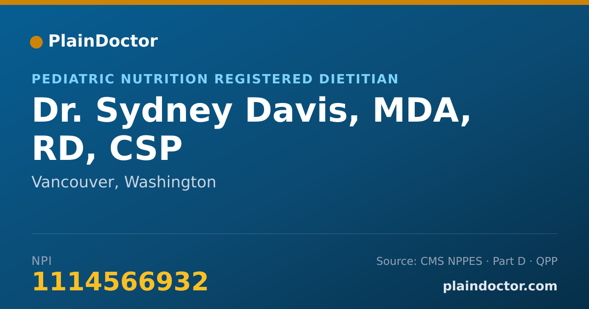 Shareable card for Sydney Davis, MDA, RD, CSP - Pediatric Nutrition Registered Dietitian, Vancouver, WA