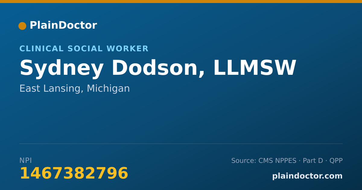 Shareable card for Sydney Dodson, LLMSW - Clinical Social Worker, East Lansing, MI