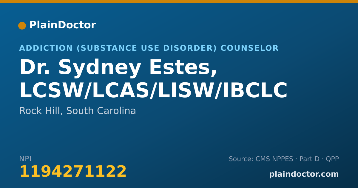 Shareable card for Sydney Estes, LCSW/LCAS/LISW/IBCLC - Addiction (Substance Use Disorder) Counselor, Rock Hill, SC