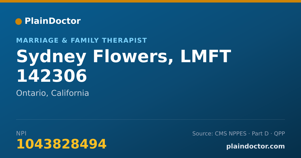 Shareable card for Sydney Flowers, LMFT 142306 - Marriage & Family Therapist, Ontario, CA