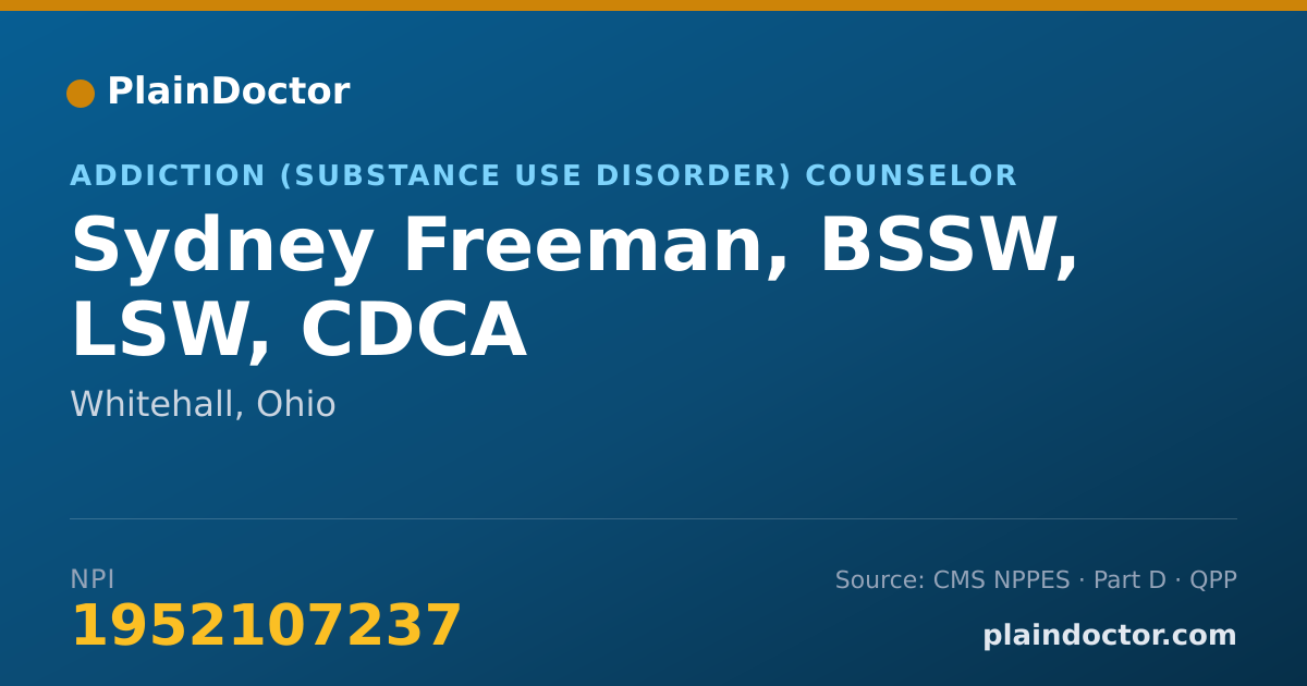 Shareable card for Sydney Freeman, BSSW, LSW, CDCA - Addiction (Substance Use Disorder) Counselor, Whitehall, OH