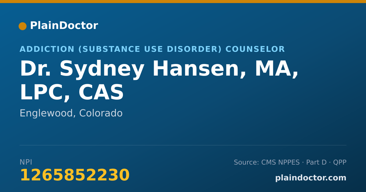 Shareable card for Sydney Hansen, MA, LPC, CAS - Addiction (Substance Use Disorder) Counselor, Englewood, CO