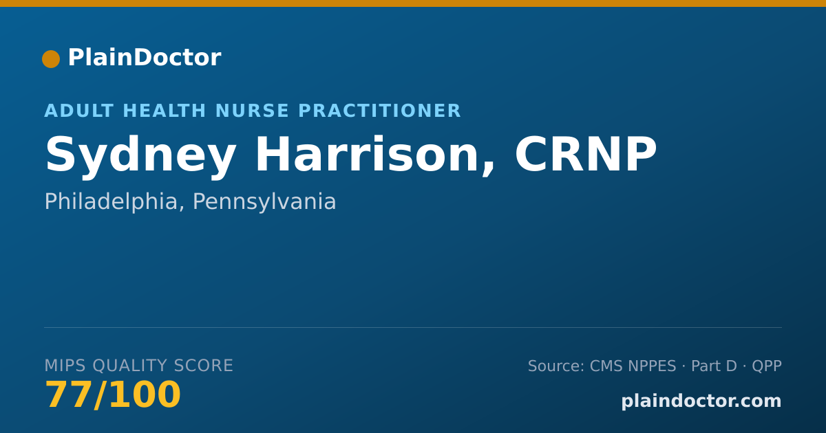Shareable card for Sydney Harrison, CRNP - Adult Health Nurse Practitioner, Philadelphia, PA